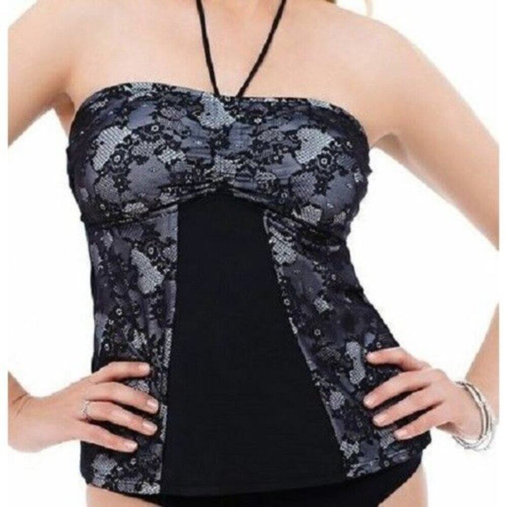 New Magicsuit Mesh and Lace Maddie Tankini Top Size 8 Black White